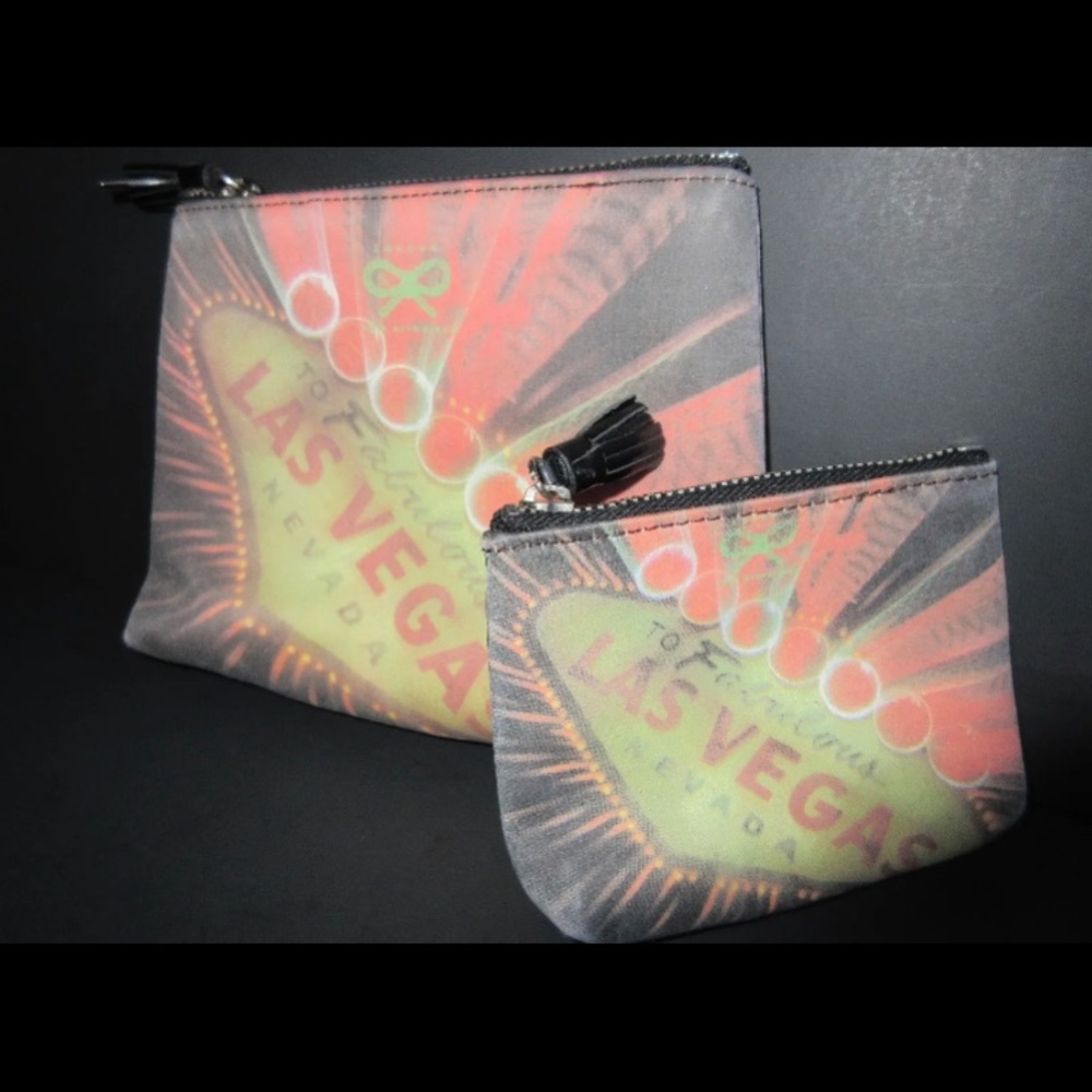 Anya Hindmarch set of 2 “Las Vegas” nylon make up travel bag pouch. VERY RARE